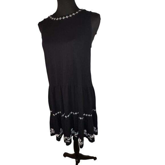 Loft women’s sz XS embroidered tie neck tiered ruffle swing midi goth sundress - Picture 5 of 10